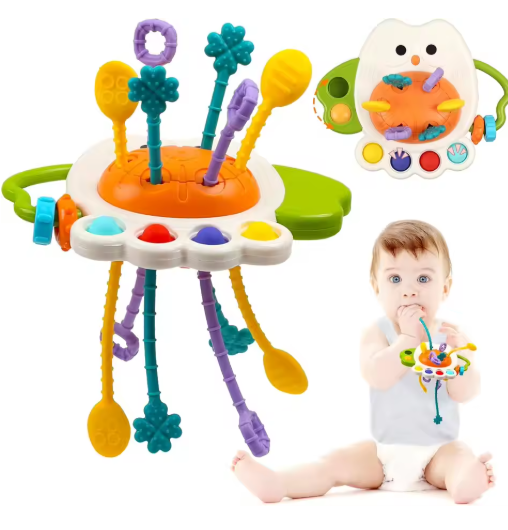 Activity Development Pull String Toys Silicone Teething Rattle Educational Learning Toy Baby Sensory Montessori Toys 6 12 Months