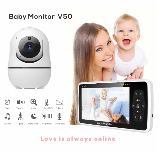 New 5 inch Video Baby Monitor with Camera and Audio, 4X Zoom, 22Hrs Battery, 1000ft Range 2-Way Audio Temperature Sensor Lullaby